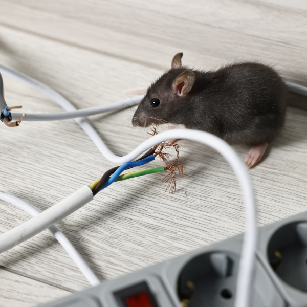 Rodent damage to electrical wiring in garage